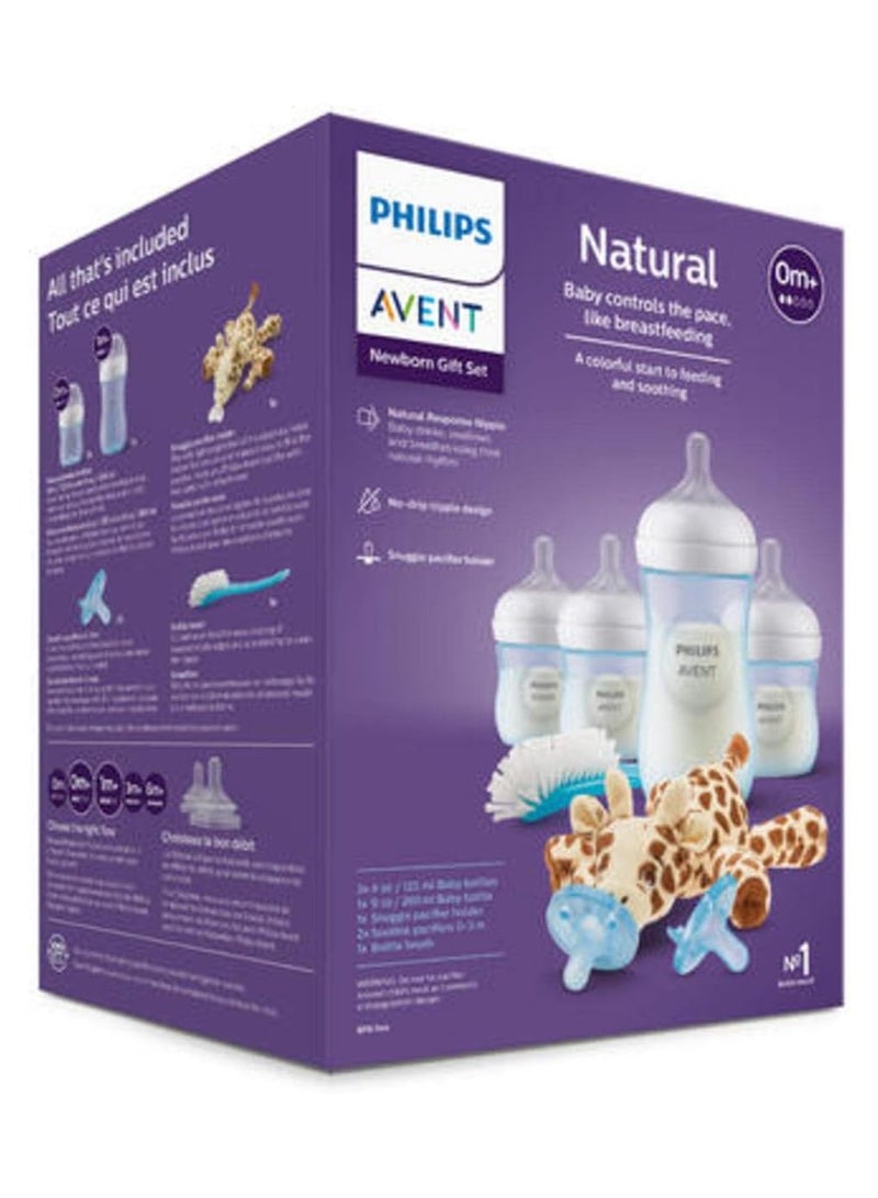 Natural Baby Bottle with Natural Response , Blue Baby Gift Set with Snuggle