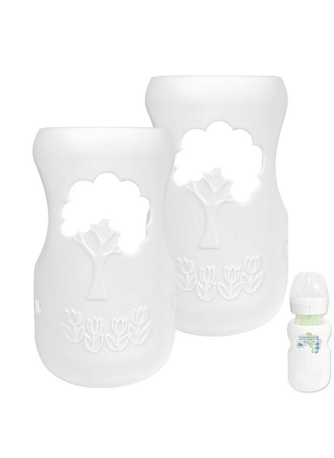 Beaby Glass Bottle Silicon Sleeves Compatible With Dr. Brown'S Natural Flow Options+ Wide Neck Glass Baby Bottles (9 Oz, White, 2 Pack)