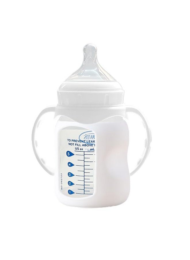 Beaby Glass Bottle Silicon Sleeves Compatible With Dr. Brown'S Natural Flow Options+ Wide Neck Glass Baby Bottles (9 Oz, White, 2 Pack)