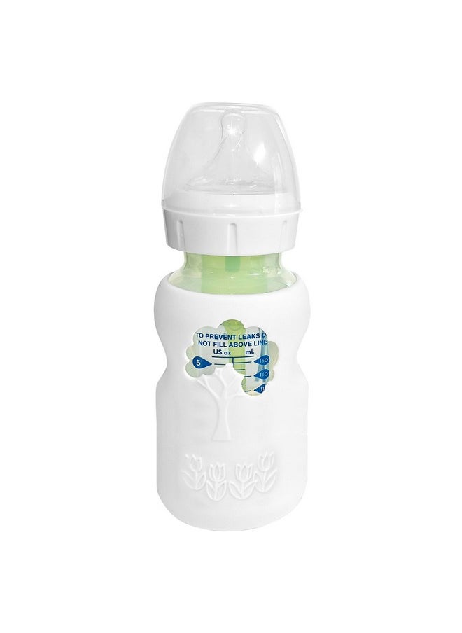 Beaby Glass Bottle Silicon Sleeves Compatible With Dr. Brown'S Natural Flow Options+ Wide Neck Glass Baby Bottles (9 Oz, White, 2 Pack)
