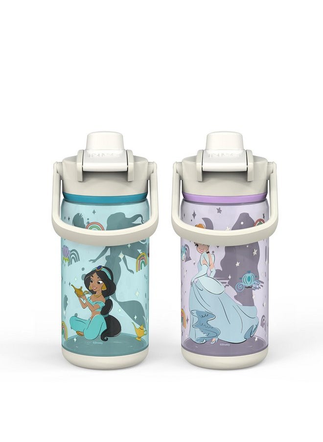 zak! Beacon Bottle Set of 2, Disney Princess - 16 oz Each - Durable Plastic - Silicone Spout & Leak-Proof Lid - Dishwasher Safe