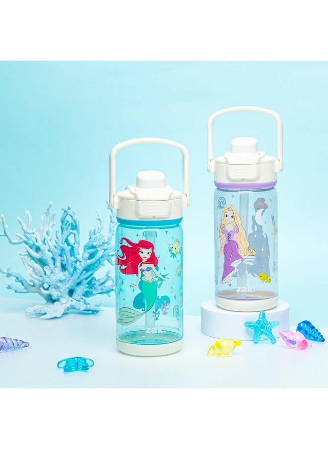 zak! Beacon Bottle Set of 2, Disney Princess - 16 oz Each - Durable Plastic - Silicone Spout & Leak-Proof Lid - Dishwasher Safe