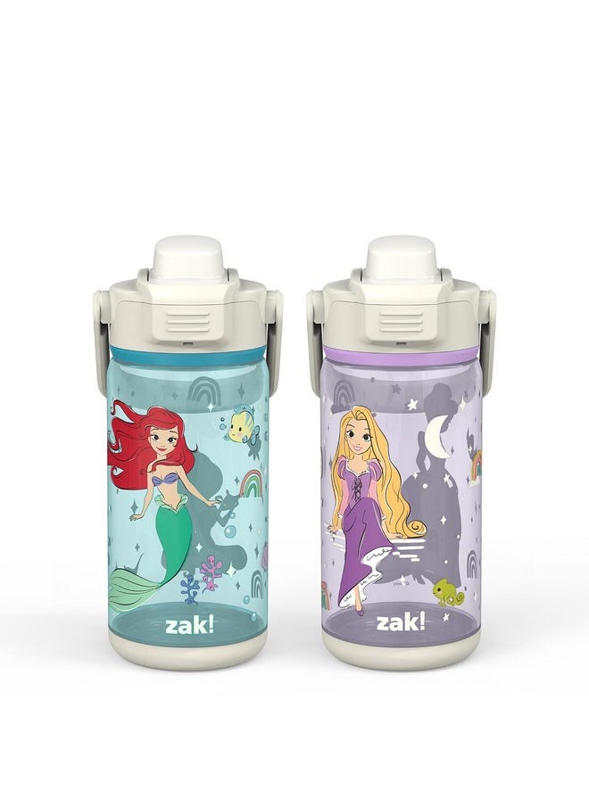 zak! Beacon Bottle Set of 2, Disney Princess - 16 oz Each - Durable Plastic - Silicone Spout & Leak-Proof Lid - Dishwasher Safe