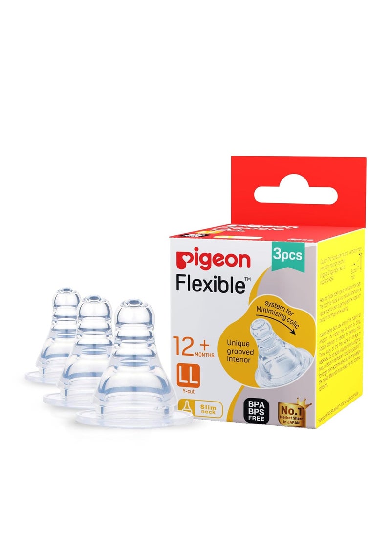 Pigeon Peristaltic Nipple LL Y Cut,for 12+ Month Babies,BPS Free,BPA Free,Pack of 3