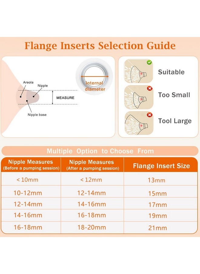 Flange Inserts 13/15/17/19/21mm*2 10PCS,24mm Breast Pump Shields/Flanges Compatible with Momcozy S9/S9pro/S10/S12/S12pro/Spectra/Medela/TSRETE,Reduce 24mm Tunnel Down to Correct Size