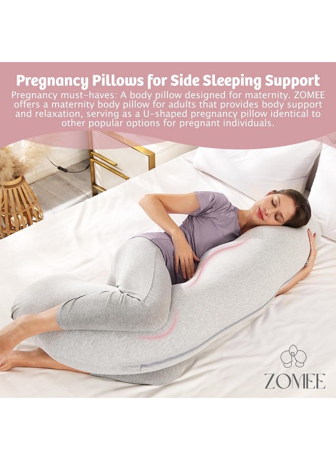 Zomee Comfort Pregnancy Pillow - J Shaped Maternity Pillow for Side Sleeping & Nursing Cozy Support for Neck,Head, Back and Belly, Includes Soft Cover