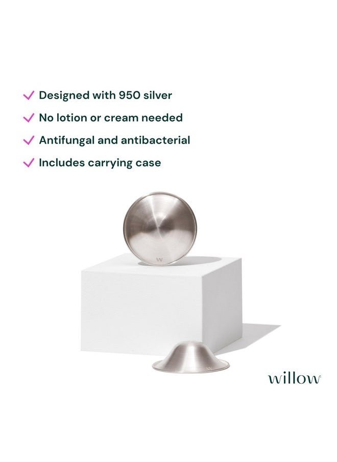 Willow Soothing Silver Nursing Cups, 2 Pack, Breastfeeding Nipple Covers for Protection & Pain Relief, BPA Free