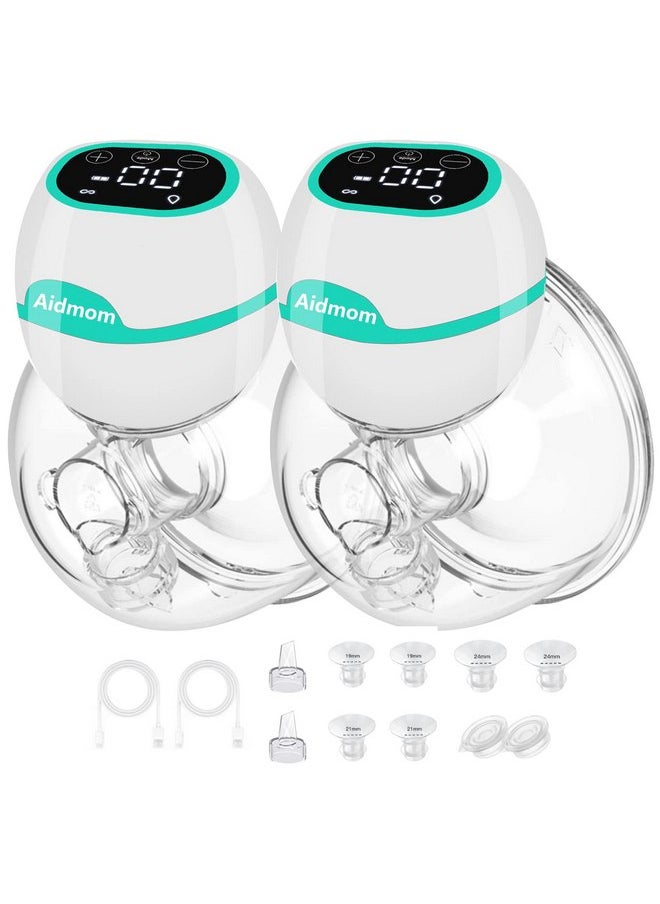 Aidmom Wearable Breast Pump Hands Free - S12 Pro Wireless Portable Elecctric Breast Pump for Breastfeeding, Double-Sealed Flange with Smart Display, Low Noise, 3 Modes, 9 Levels, 2 Pack (Green)