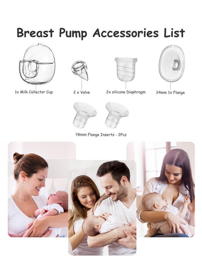Wearable Breast Pump Replacement Parts, Milk Collector Cup, Compatible with S32 Wearable Breast Pump, Include Duckbill Valve, 24mm Flange, Silicone Diaphragm, Linker, Extra 2pcs 19mm Flange Inserts