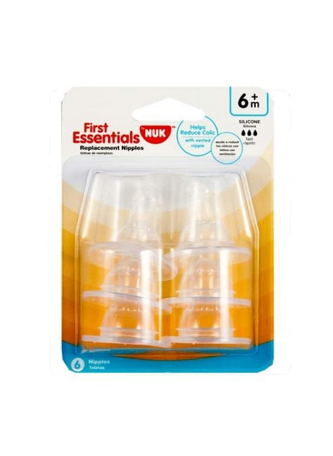 Gerber First Essentials Silicone Nipples, Fast Flow, 6 ct