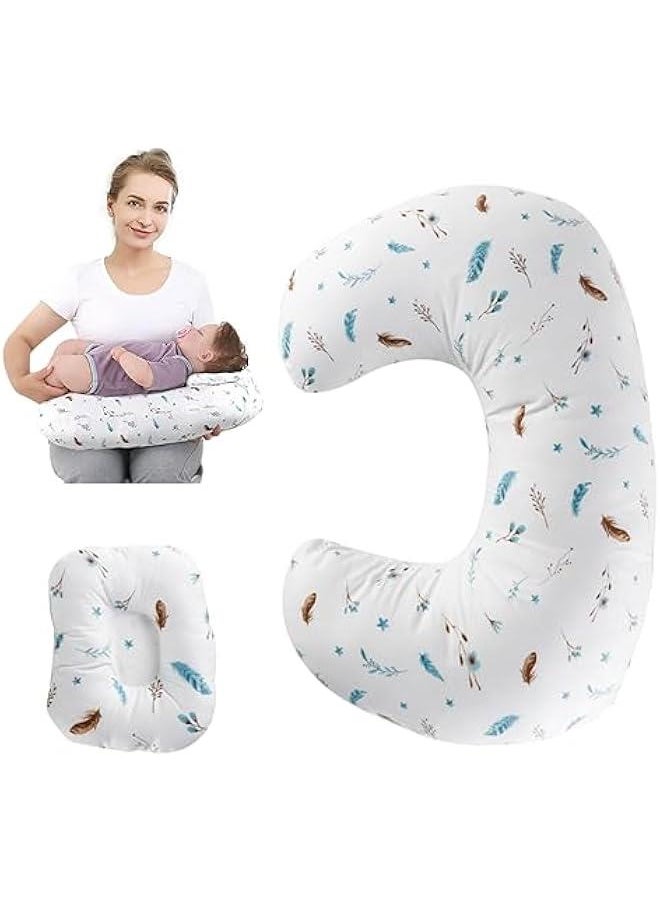 Nursing Pillow for Infant Feeding Cushion, Newborn Support Pillow for Breastfeeding Baby and Bottle Feeding, with Washable Pillow Cover for Boys & Girls (White (Feather))