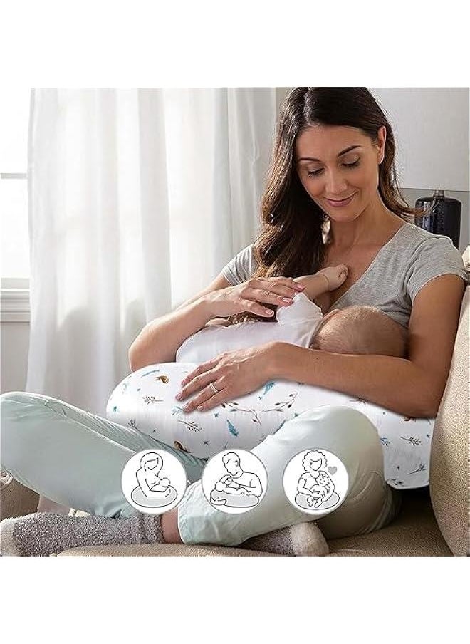 Nursing Pillow for Infant Feeding Cushion, Newborn Support Pillow for Breastfeeding Baby and Bottle Feeding, with Washable Pillow Cover for Boys & Girls (White (Feather))