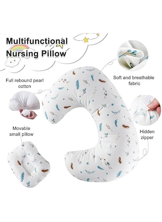 Nursing Pillow for Infant Feeding Cushion, Newborn Support Pillow for Breastfeeding Baby and Bottle Feeding, with Washable Pillow Cover for Boys & Girls (White (Feather))