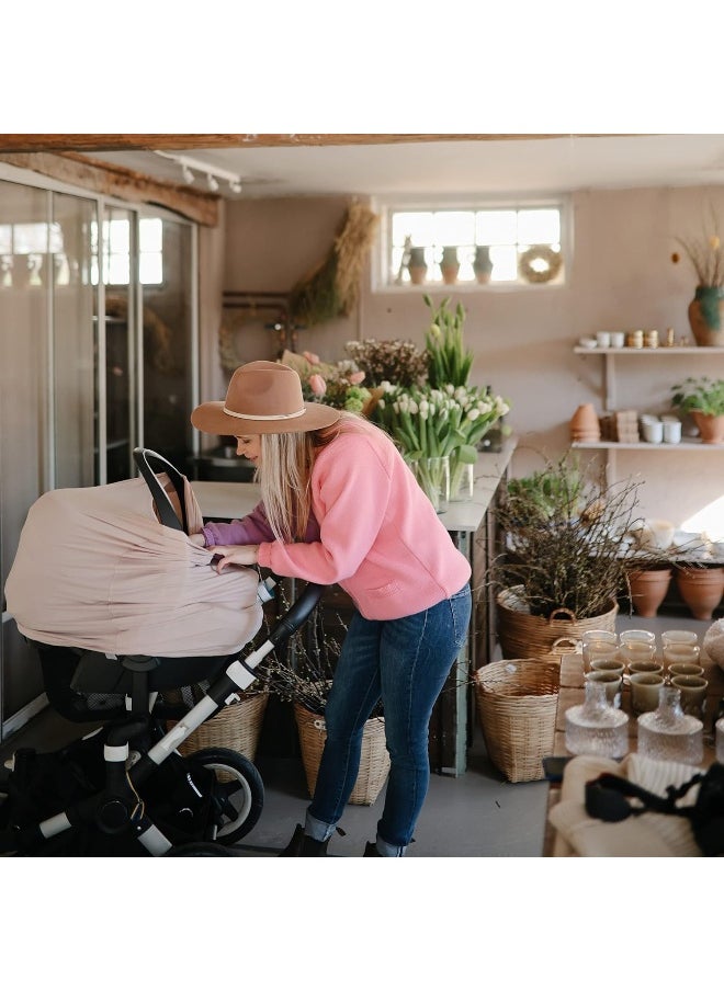 mushie Baby Car Seat Canopy Cover | Breathable & Stretchy Multi Use Cover for Breastfeeding, Nursing, High Chair, Shopping Cart, Strollers (Blush)