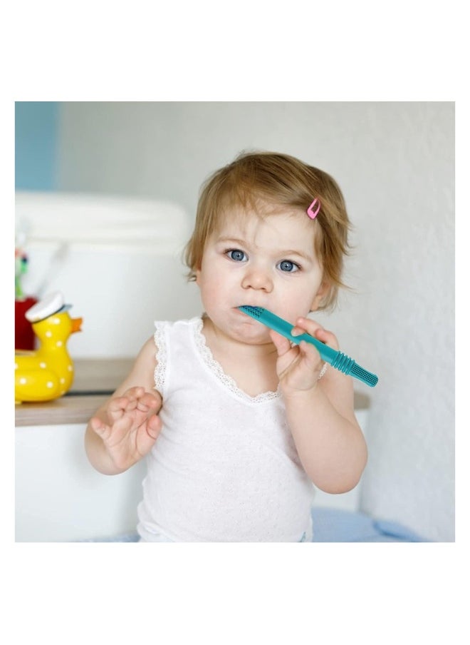 Hollow Teether Tube 6 Pieces Teething Toys Toddlers Silicone Tubes Teething Toys Cleaning Brush Silicone Chew Straw Kong