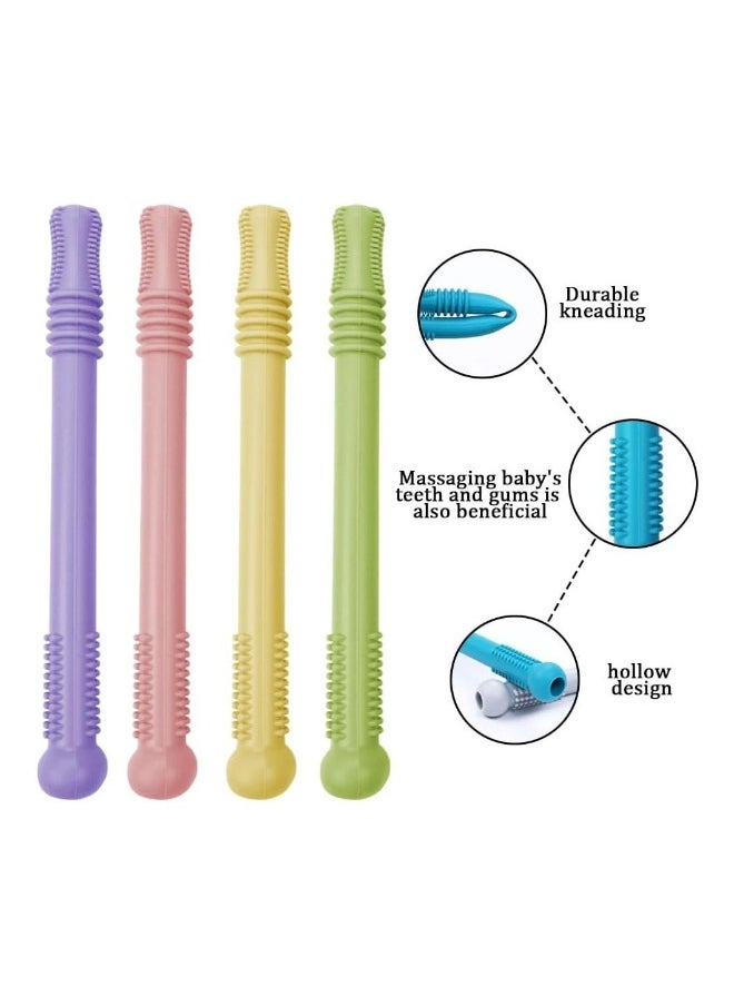 Hollow Teether Tube 6 Pieces Teething Toys Toddlers Silicone Tubes Teething Toys Cleaning Brush Silicone Chew Straw Kong