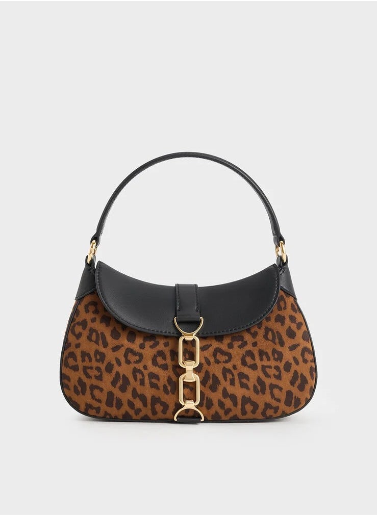 CHARLES & KEITH Agatha Leopard-Print Chain-Accent Hobo Bag - Multi