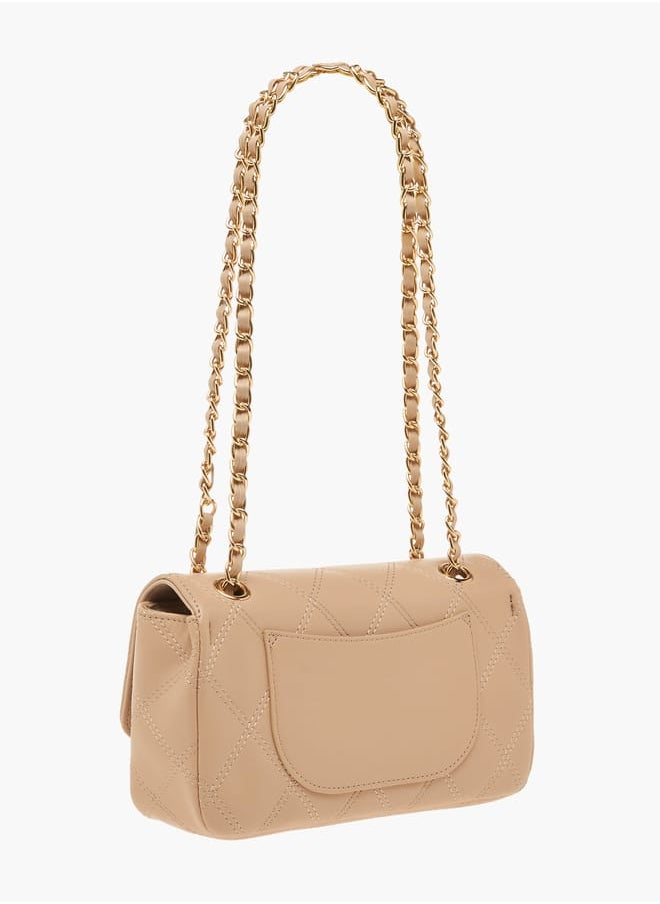 Womens Quilted Shoulder Bag With Twist Lock Closure And Chain Strap