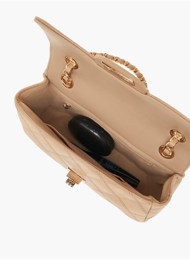 Womens Quilted Shoulder Bag With Twist Lock Closure And Chain Strap