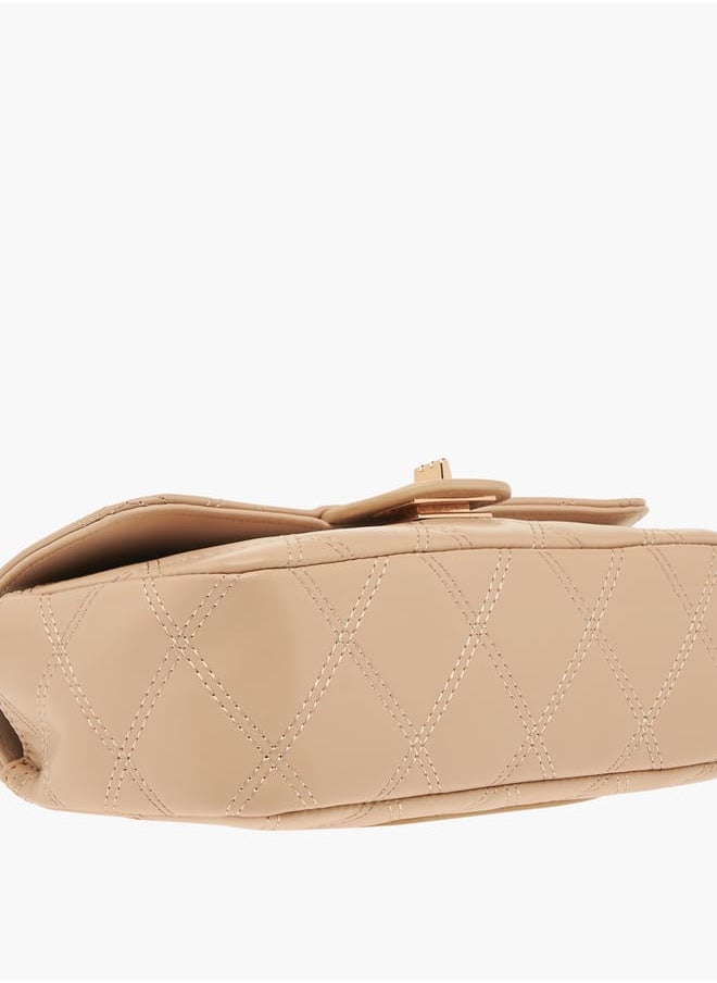 Womens Quilted Shoulder Bag With Twist Lock Closure And Chain Strap