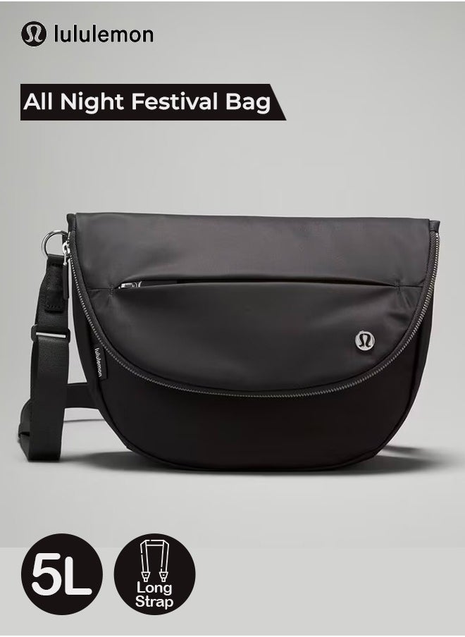 All Night Festival Bag, Water Repellent Crossbody Bag with Wide Opening, Adjustable Strap and Secure Zippered Pockets for Everyday Use, 5L