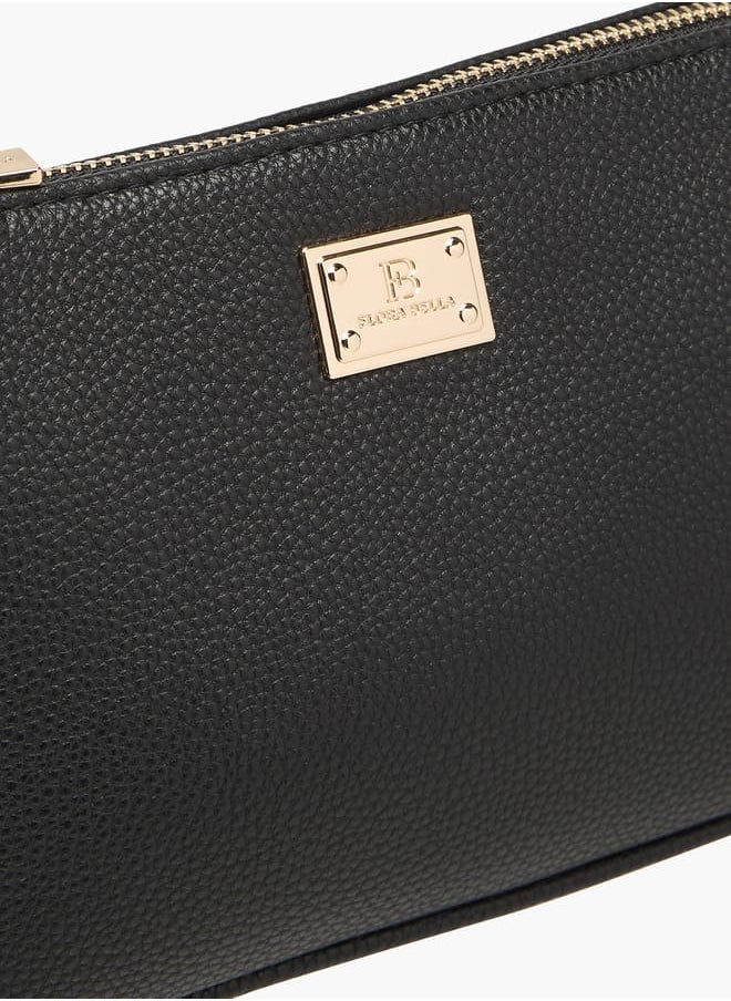 Womens Textured Shoulder Bag With Zip Closure And Chain Strap