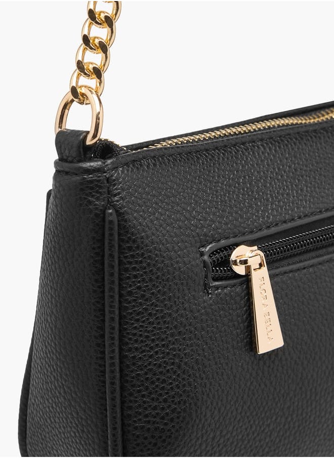 Womens Textured Shoulder Bag With Zip Closure And Chain Strap