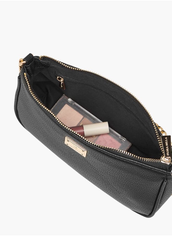 Womens Textured Shoulder Bag With Zip Closure And Chain Strap