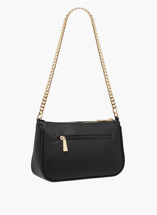 Womens Textured Shoulder Bag With Zip Closure And Chain Strap