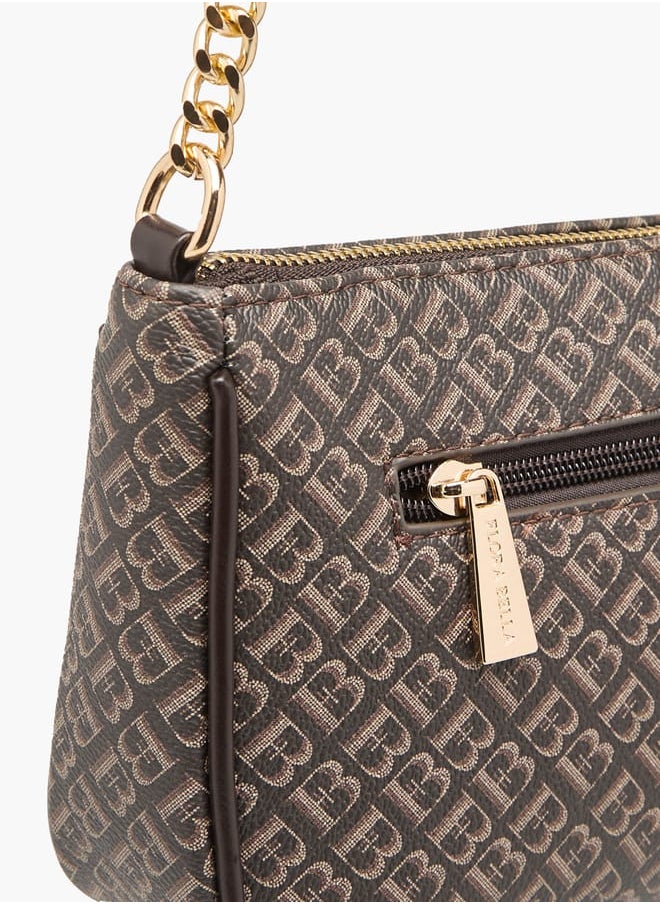 Womens Textured Shoulder Bag With Zip Closure And Chain Strap