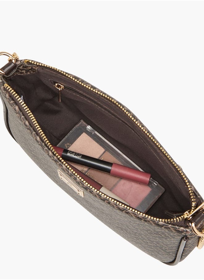 Womens Textured Shoulder Bag With Zip Closure And Chain Strap