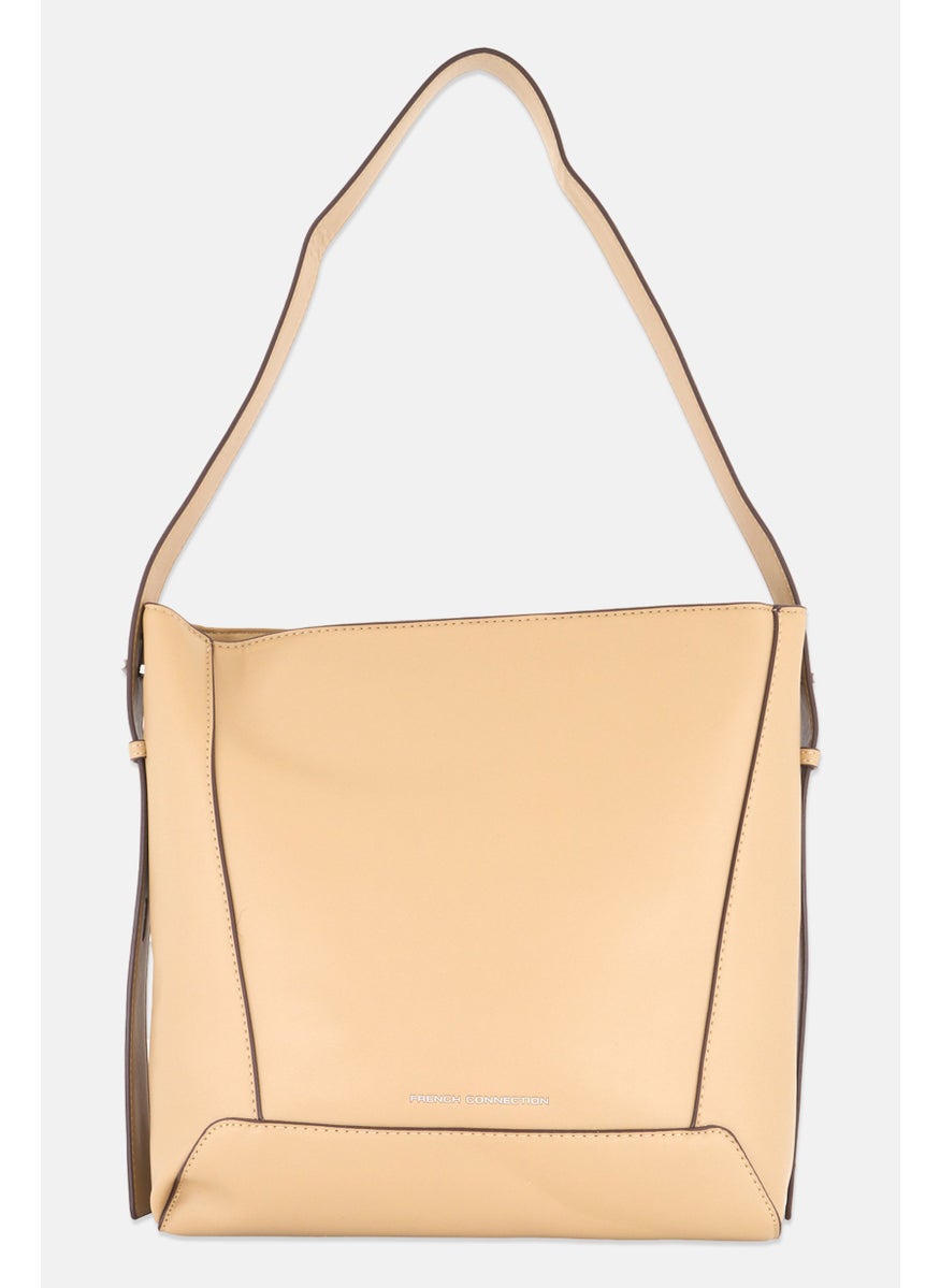 Women Brand Logo Shoulder Bag 30 H x 34 L x 15 W cm, Beige
