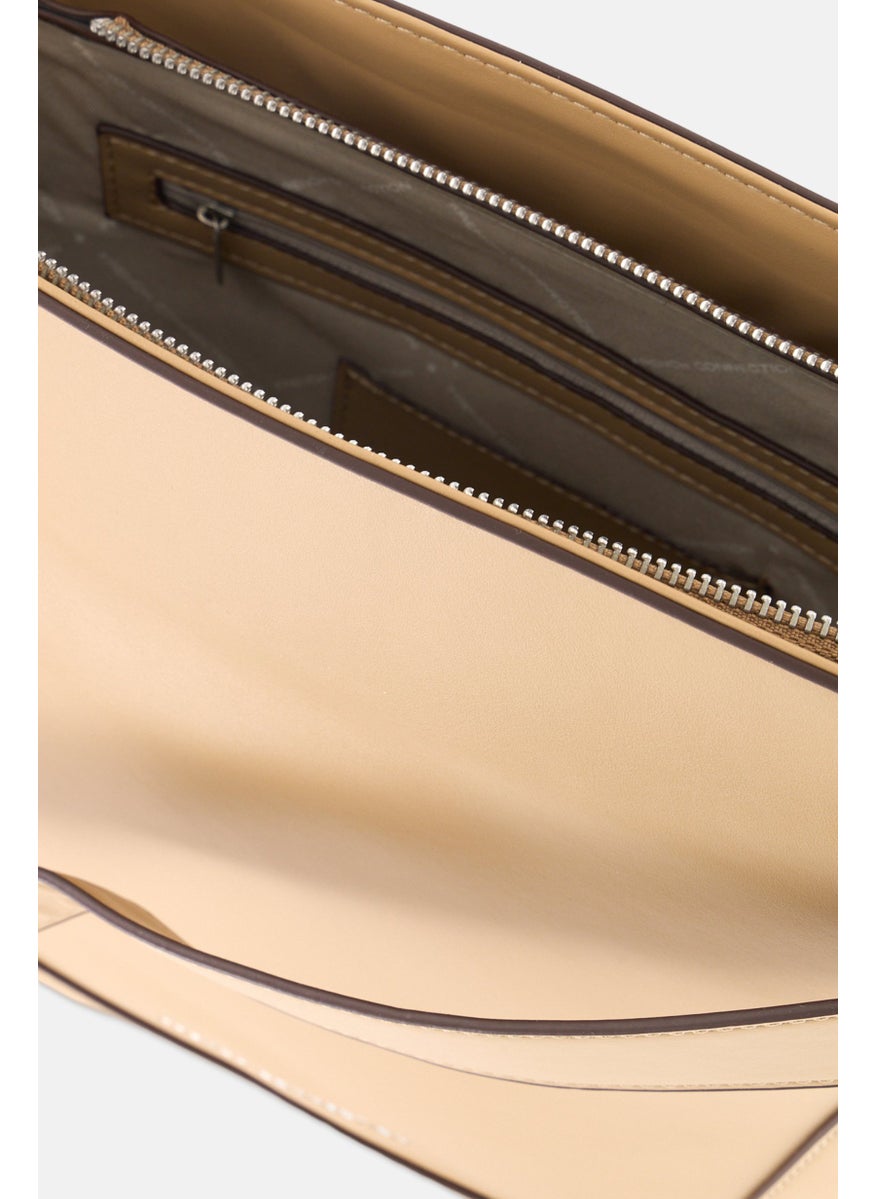 Women Brand Logo Shoulder Bag 30 H x 34 L x 15 W cm, Beige