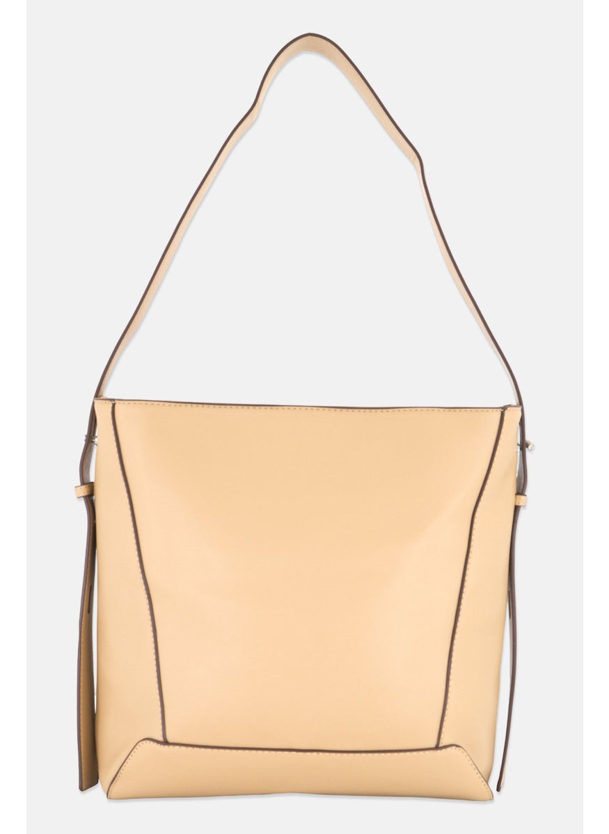 Women Brand Logo Shoulder Bag 30 H x 34 L x 15 W cm, Beige