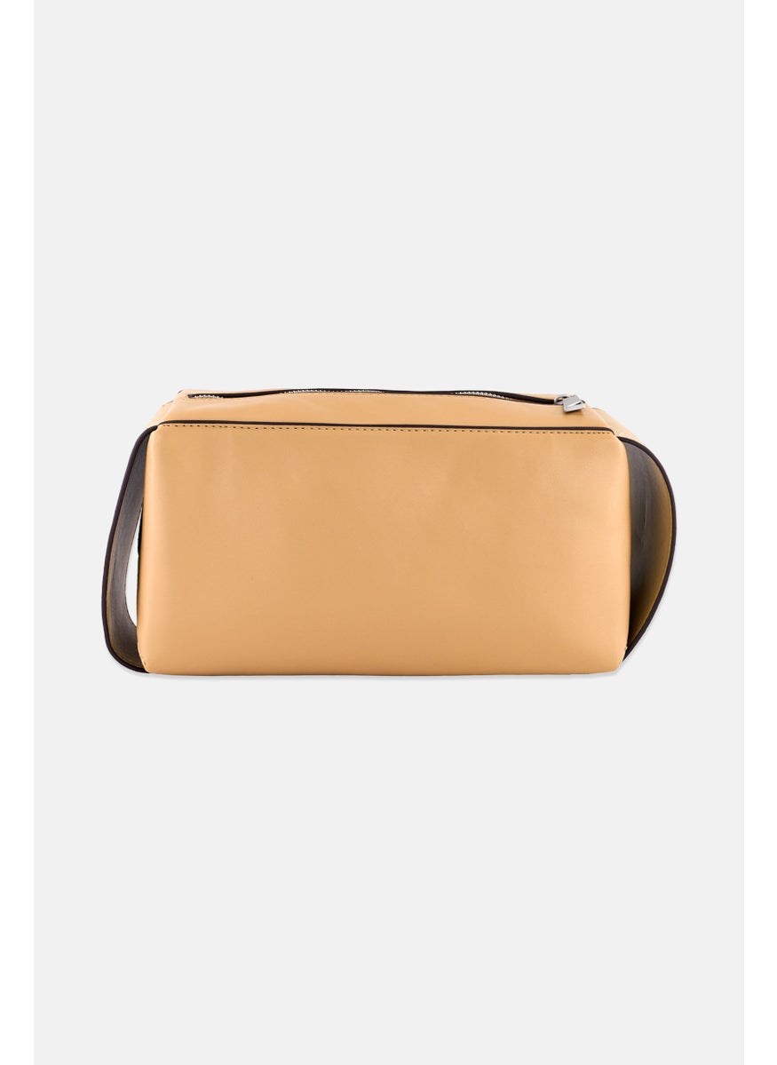 Women Brand Logo Leather Shoulder Bag 15 H x 30 L x 10 W cm, Coffee