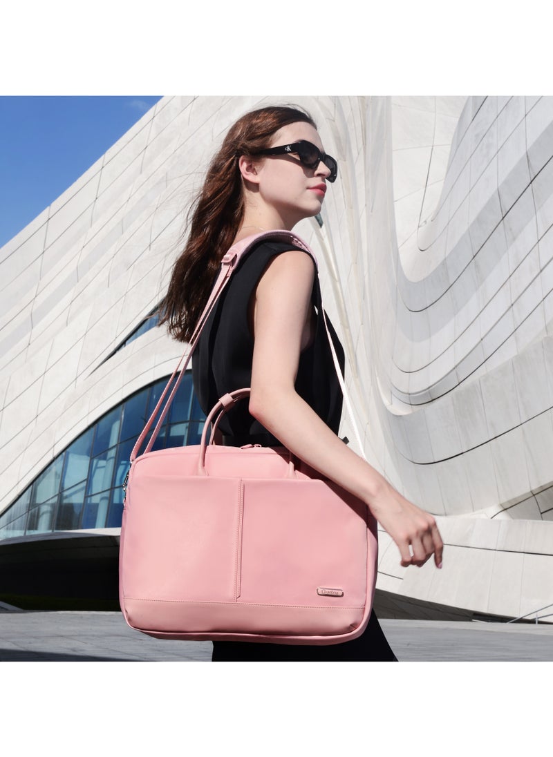 Premium Lightweight Laptop Bag for Women Water Resistant Multifunctional Hand Bag with Multiple Pockets for Casual/Work/College/ School, CB00772- Pink