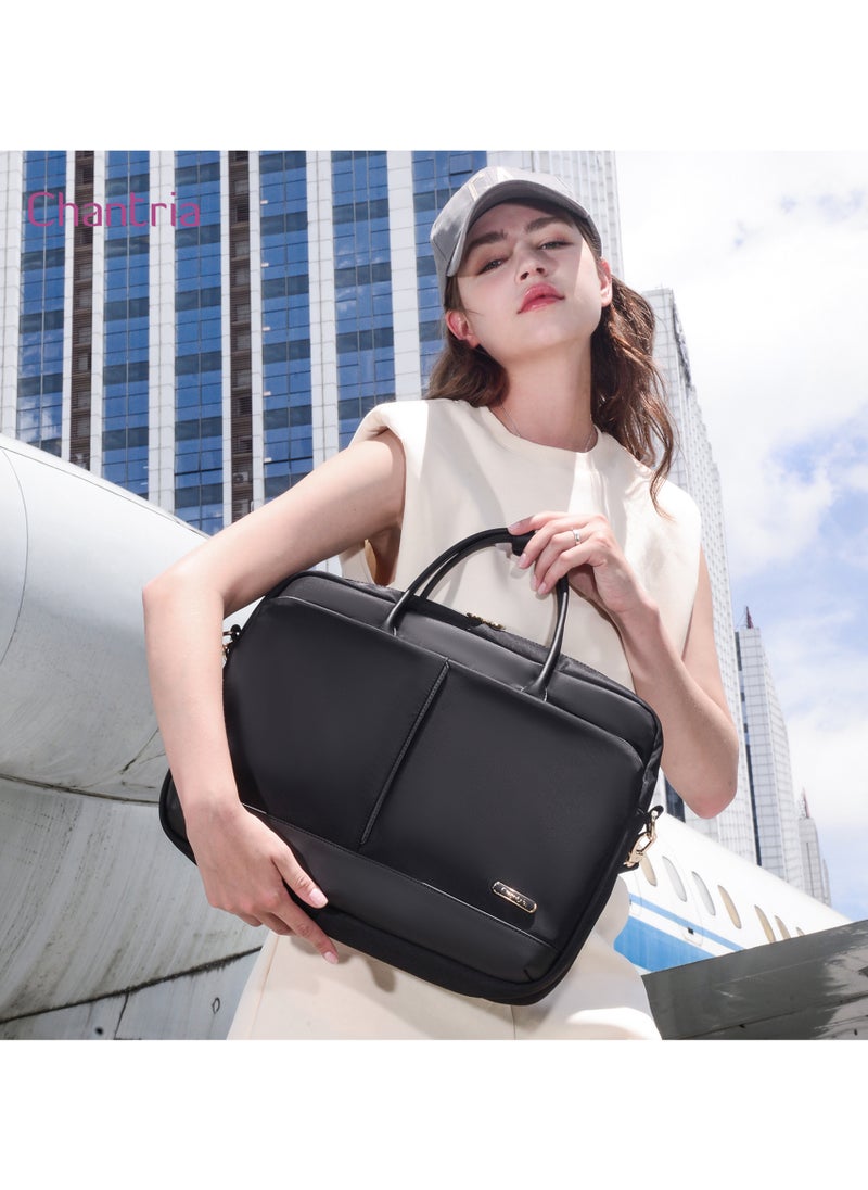 Premium Lightweight Laptop Bag for Women Water Resistant Multifunctional Hand Bag with Multiple Pockets for Casual/Work/College/ School, CB00772-Black