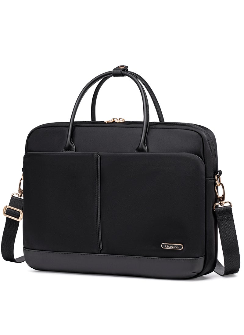Premium Lightweight Laptop Bag for Women Water Resistant Multifunctional Hand Bag with Multiple Pockets for Casual/Work/College/ School, CB00772-Black