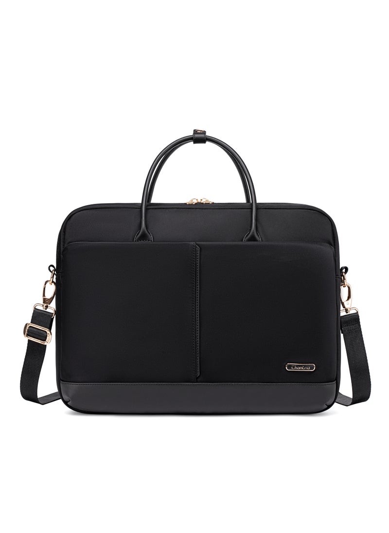 Premium Lightweight Laptop Bag for Women Water Resistant Multifunctional Hand Bag with Multiple Pockets for Casual/Work/College/ School, CB00772-Black
