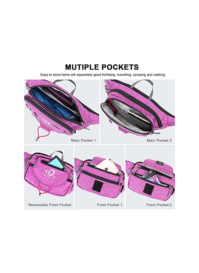 WATERFLY Waist Pack Fanny Pack for Men Women Large Bum Bag with Multi Pockets for Running Hiking Camping Workout Cycling
