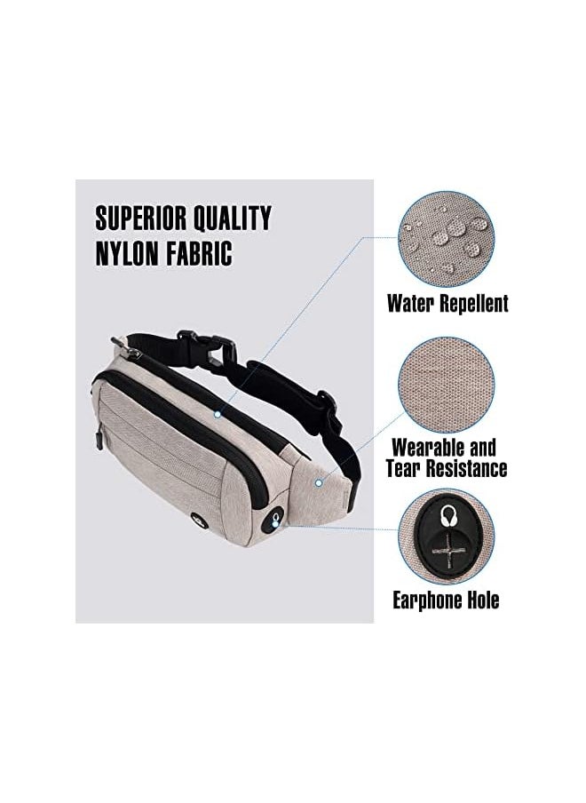 WATERFLY Fanny Pack Waist Bag: Small Hip Pouch Bum Bag Fannie Pack Phanny Fannypack Waistpack Bumbag Beltbag Sport Slim Fashionable for Jogging Hiking Hiker Woman Man Grey