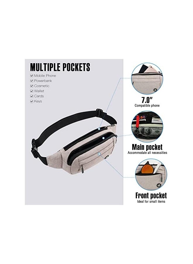 WATERFLY Fanny Pack Waist Bag: Small Hip Pouch Bum Bag Fannie Pack Phanny Fannypack Waistpack Bumbag Beltbag Sport Slim Fashionable for Jogging Hiking Hiker Woman Man Grey