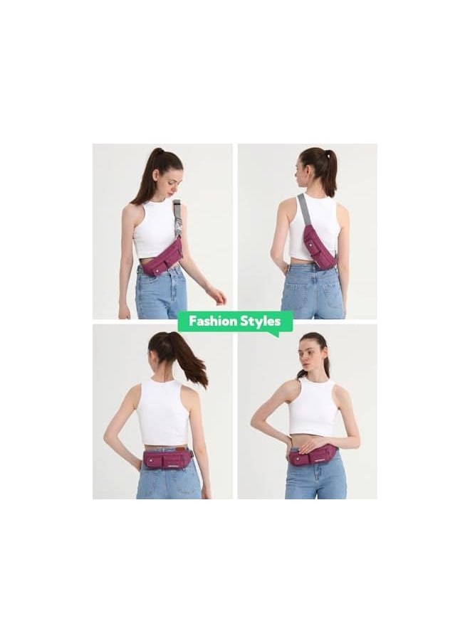 WATERFLY Fanny Pack for Women Men Water Resistant Small Waist Pouch Slim Belt Bag with 4 Pockets for Running Travelling Hiking Walking Lightweight Crossbody Chest Bag Fit All Phones?