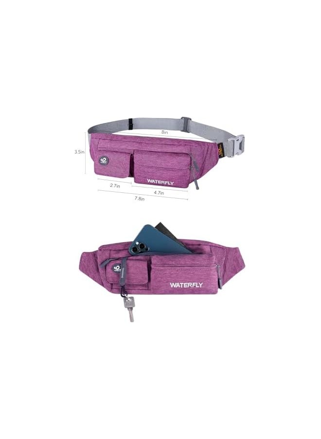 WATERFLY Fanny Pack for Women Men Water Resistant Small Waist Pouch Slim Belt Bag with 4 Pockets for Running Travelling Hiking Walking Lightweight Crossbody Chest Bag Fit All Phones?