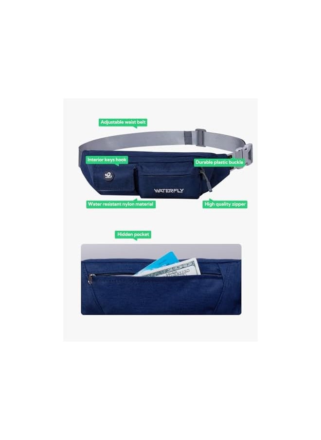 WATERFLY Fanny Pack for Women Men Water Resistant Small Waist Pouch Slim Belt Bag with 4 Pockets for Running Travelling Hiking Walking Lightweight Crossbody Chest Bag Fit All Phones?