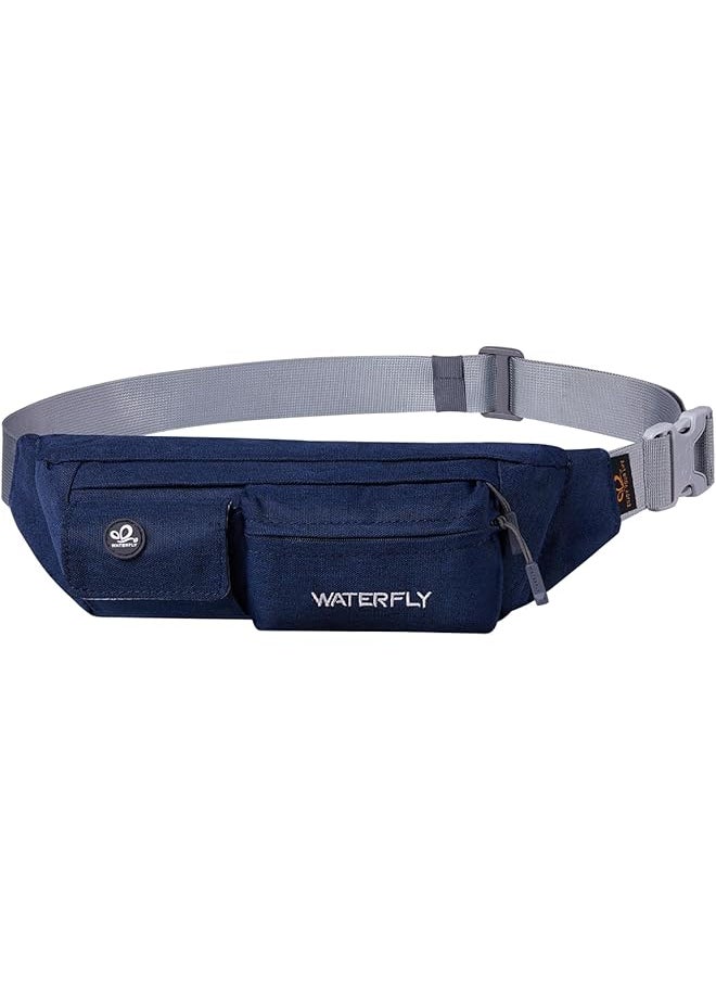 WATERFLY Fanny Pack for Women Men Water Resistant Small Waist Pouch Slim Belt Bag with 4 Pockets for Running Travelling Hiking Walking Lightweight Crossbody Chest Bag Fit All Phones?