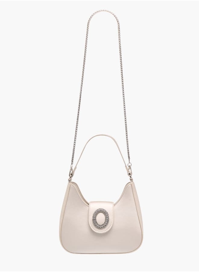 Womens Embellished Shoulder Bag With Magnetic Button Closure