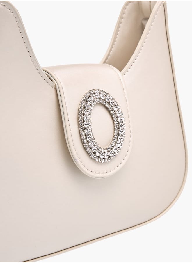 Womens Embellished Shoulder Bag With Magnetic Button Closure