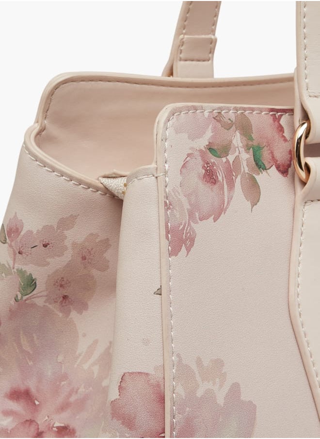Women Floral Print Tote Bag with Scarf Detail