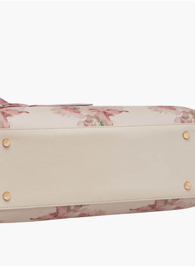 Women Floral Print Tote Bag with Scarf Detail